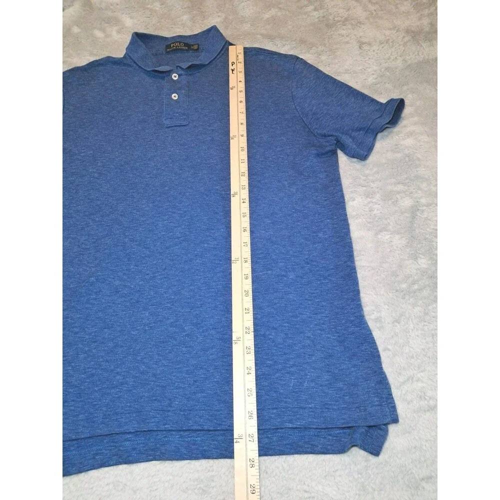 Polo Ralph Lauren Polo Shirt Blue Short Sleeve Collar Cotton Grey Pony Men Large
